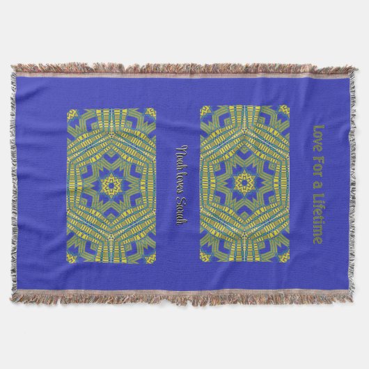 Basket Weave Geometrisch Blauw Geel Deken (Voorkant)