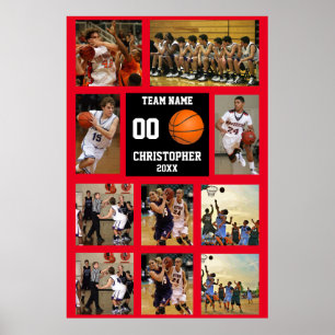 Basketbal 10 Fotocollage Rode teamnaam Poster