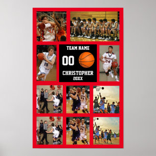 Basketbal 10 Fotocollage Rood teamnaam Klein Poster