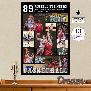 Basketbal 13 Foto Collage Speler Naam Nummer Poster
