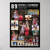Basketbal 13 Foto Collage Speler Naam Nummer Poster (Voorkant)