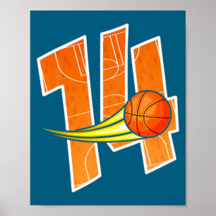 Basketbal 14e verjaardag Ik ben 14 Kinderen verjaa Poster