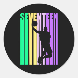 Basketbal 17e verjaardag Jongen Heren Vader Retro Ronde Sticker