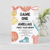 Basketbal 1e verjaardag Amerikaanse sportgame op Kaart (Staand voorkant)