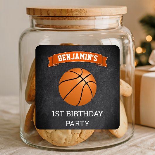 Basketbal 1e verjaardag uitnodiging sticker