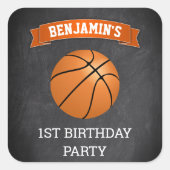Basketbal 1e verjaardag uitnodiging sticker (Voorkant)