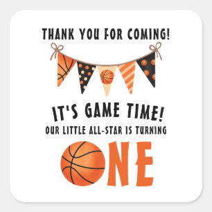Basketbal 1e verjaardagsfeestje vierkante sticker
