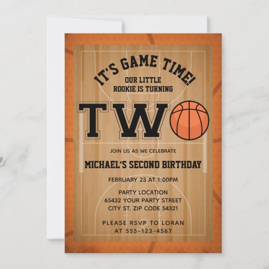 Basketbal 2e verjaardagsfeest kaart (Voorkant)