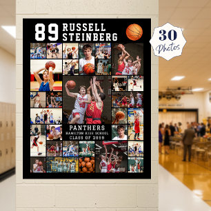 Basketbal 30 Foto Collage Spelersnummer Poster
