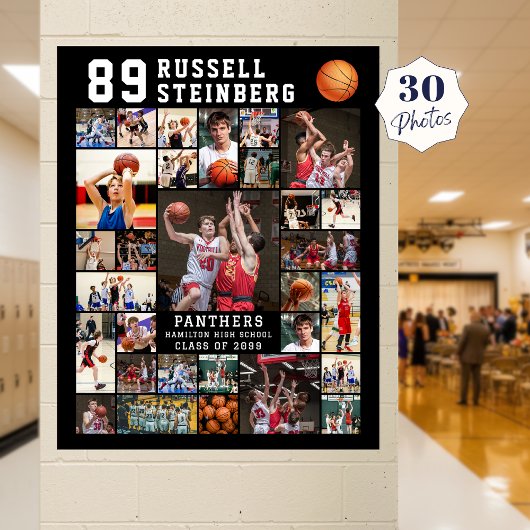 Basketbal 30 Foto Collage Spelersnummer Poster