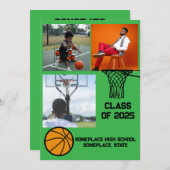 Basketbal 3 Foto Collage Groen Afstuderen Aankondiging (Voorkant / Achterkant)