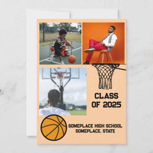 Basketbal 3 Foto Collage Perzik Afstuderen Aankondiging (Voorkant)