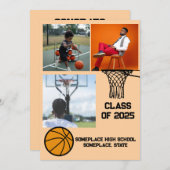 Basketbal 3 Foto Collage Perzik Afstuderen Aankondiging (Voorkant / Achterkant)