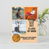 Basketbal 3 Foto Collage Perzik Afstuderen Kaart (Staand voorkant)