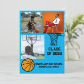 Basketbal 3 Photo Collage Lichtblauw Afstuderen Aankondiging (Staand voorkant)