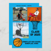 Basketbal 3 Photo Collage Lichtblauw Afstuderen Aankondiging (Voorkant / Achterkant)