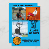 Basketbal 3 Photo Collage Lichtblauw Afstuderen Kaart (Voorkant / Achterkant)