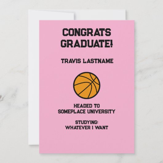 Basketbal 3 Photo Collage Roze Afstuderen Aankondiging (Achterkant)