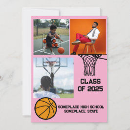 Basketbal 3 Photo Collage Roze Afstuderen Aankondiging