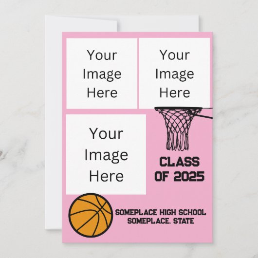 Basketbal 3 Photo Collage Roze Afstuderen Kaart (Voorkant)
