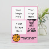 Basketbal 3 Photo Collage Roze Afstuderen Kaart (Staand voorkant)