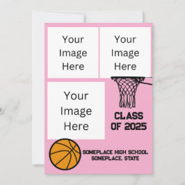 Basketbal 3 Photo Collage Roze Afstuderen Kaart