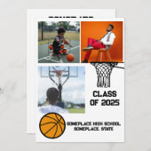 Basketbal 3 Photo Collage Wit Afstuderen Aankondiging (Voorkant / Achterkant)
