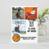 Basketbal 3 Photo Collage wit Afstuderen Kaart (Staand voorkant)