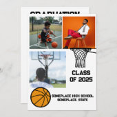 Basketbal 3 Photo Collage wit Afstuderen Kaart (Voorkant / Achterkant)