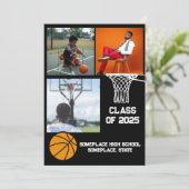 Basketbal 3 Photo Collage Zwart Afstuderen Aankondiging (Staand voorkant)