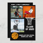 Basketbal 3 Photo Collage Zwart Afstuderen Kaart (Voorkant / Achterkant)