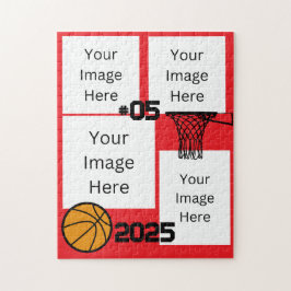 Basketbal 4 Foto Collage Jigsaw Puzzel Rood