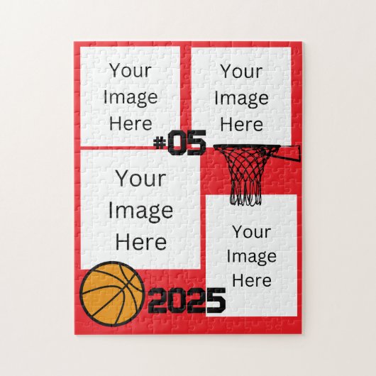 Basketbal 4 Foto Collage Jigsaw Puzzel Rood (Verticaal)