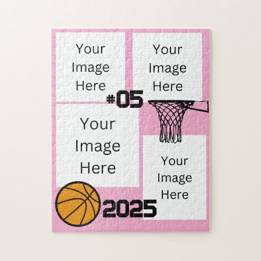 Basketbal 4 Foto Collage Jigsaw Puzzel Roze (Verticaal)