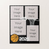 Basketbal 4 Foto Collage Jigsaw Puzzel Zwart (Verticaal)