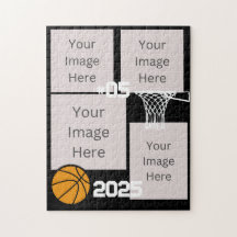 Basketbal 4 Foto Collage Jigsaw Puzzel Zwart