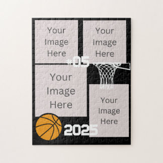 Basketbal 4 Foto Collage Jigsaw Puzzel Zwart