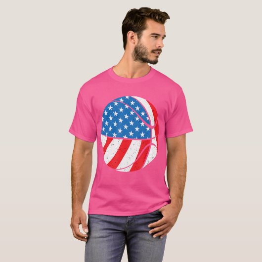 Basketbal 4 juli Amerikaanse vlag Patrioti T-shirt (Voorkant volledig)