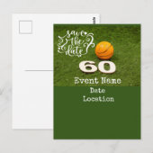 Basketbal 60ste verjaardag met bal Save the Date Briefkaart (Voorkant / Achterkant)