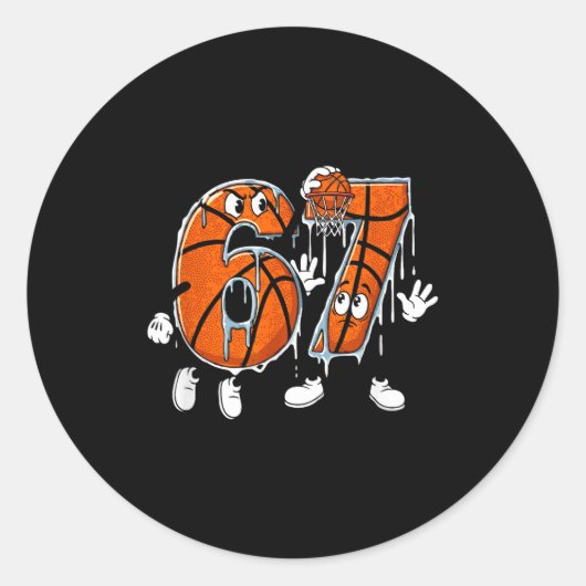 Basketbal 67 Zes Zeven Cool Meme 6 7 Grappige Drip Ronde Sticker (Voorkant)