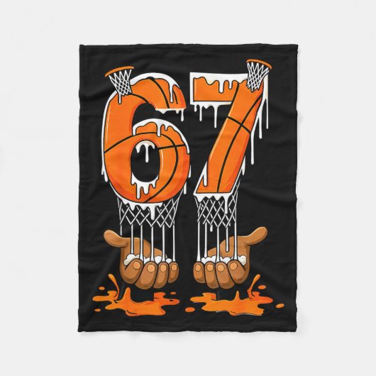 Basketbal 67 Zes Zeven Grappig Gen Alpha Meme Drip Fleece Deken (Voorkant)