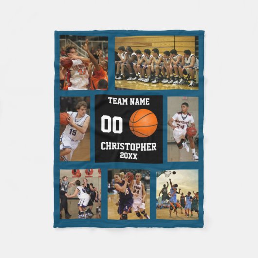 Basketbal 7 Fotocollage Donkerblauw Klein Fleece Deken (Voorkant)