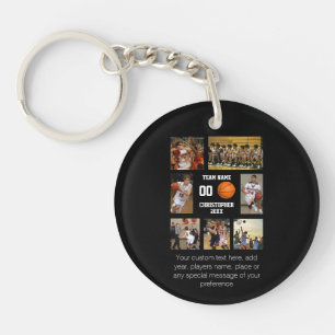 Basketbal 7 fotocollage gepersonaliseerd zwart sleutelhanger