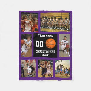 Basketbal 7 Fotocollage Paarse Klein Fleece Deken