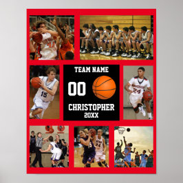 Basketbal 7 Fotocollage Rode teamnaam Poster