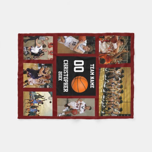 Basketbal 7 fotocollage rode wijn klein fleece deken (Voorkant (Horizontaal))