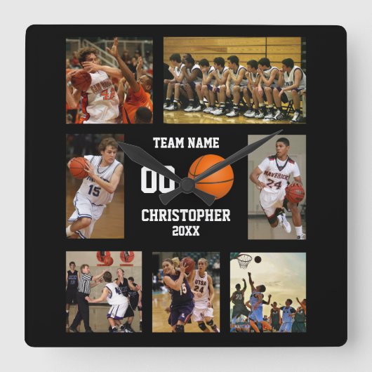 Basketbal 7 fotocollage vierkante klok (Voorkant)