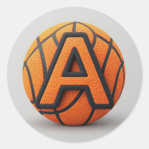 🏀 Basketbal A Letter Oranje Textuur School Sport Ronde Sticker