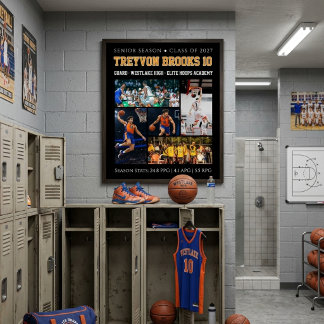 Basketbal Aangepaste Foto Collage Speler Nummer Poster