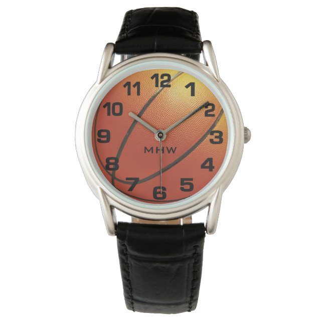 Basketbal aangepaste monogram horloges (Voorkant)